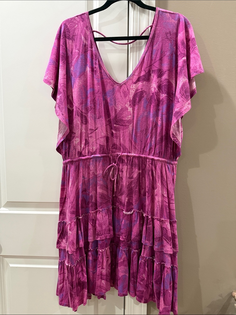 Anthropologie Daily Practice Pink & Magenta Tiered V-Neck Boho Dress